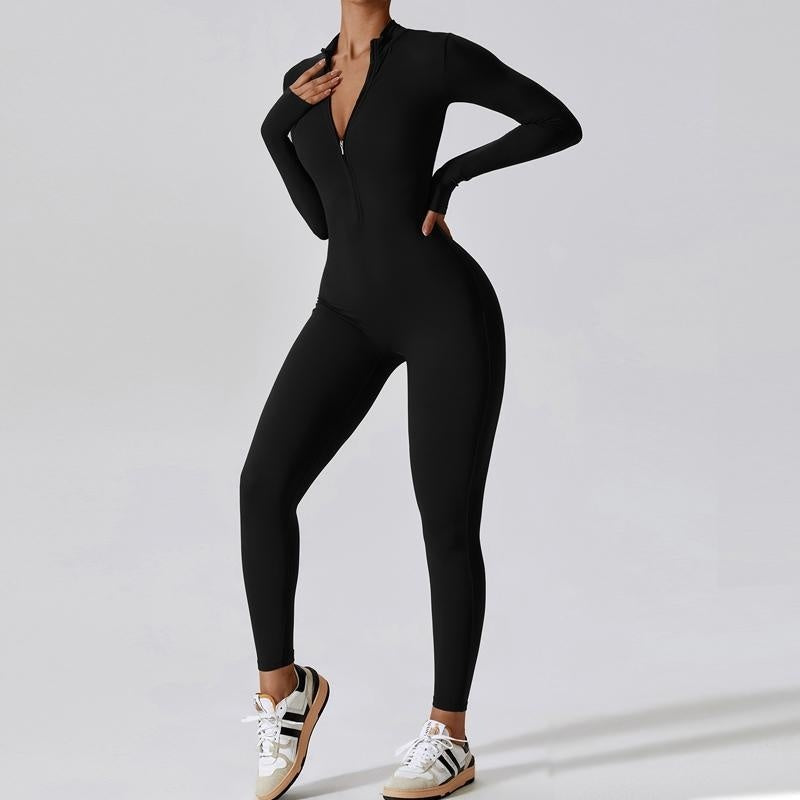 Women’s Zipper Long Sleeve Seamless Sports Jumpsuit