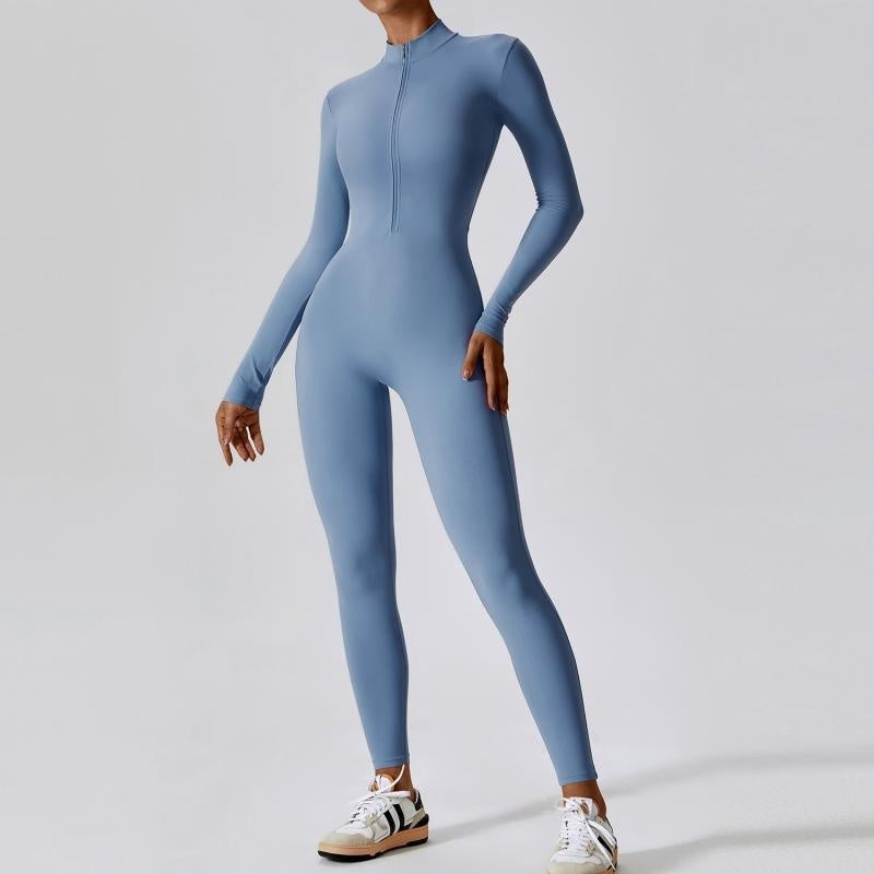 Women’s Zipper Long Sleeve Seamless Sports Jumpsuit